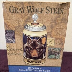 1993 ANHEUSER-BUSCH BUDWEISER GRAY WOLF STEIN ENDANGERED SPECIES SERIES NIB VTG